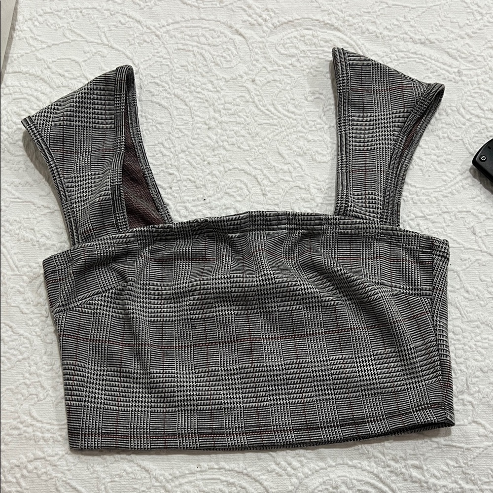Fashion Nova Black and Gray Plaid Crop Top
